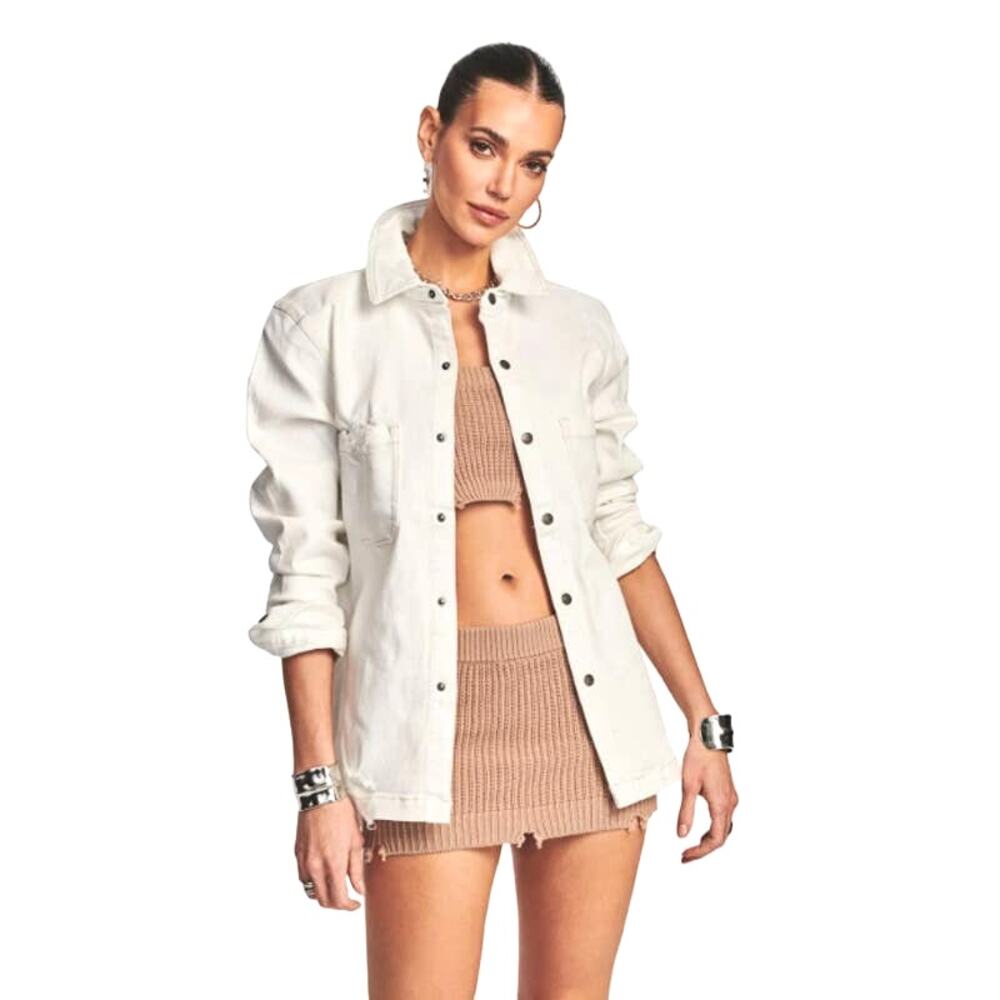 SER.O.YA Marcus Button Front Denim Shirt Shacket Arizona White Seroya Size XXL